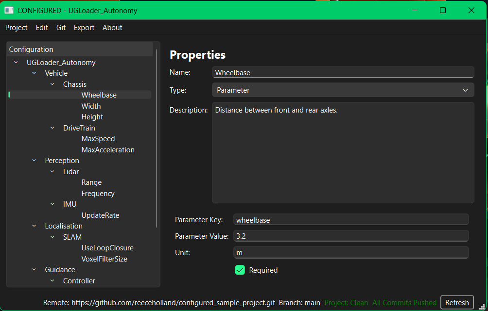 CONFIGURED parameter editor